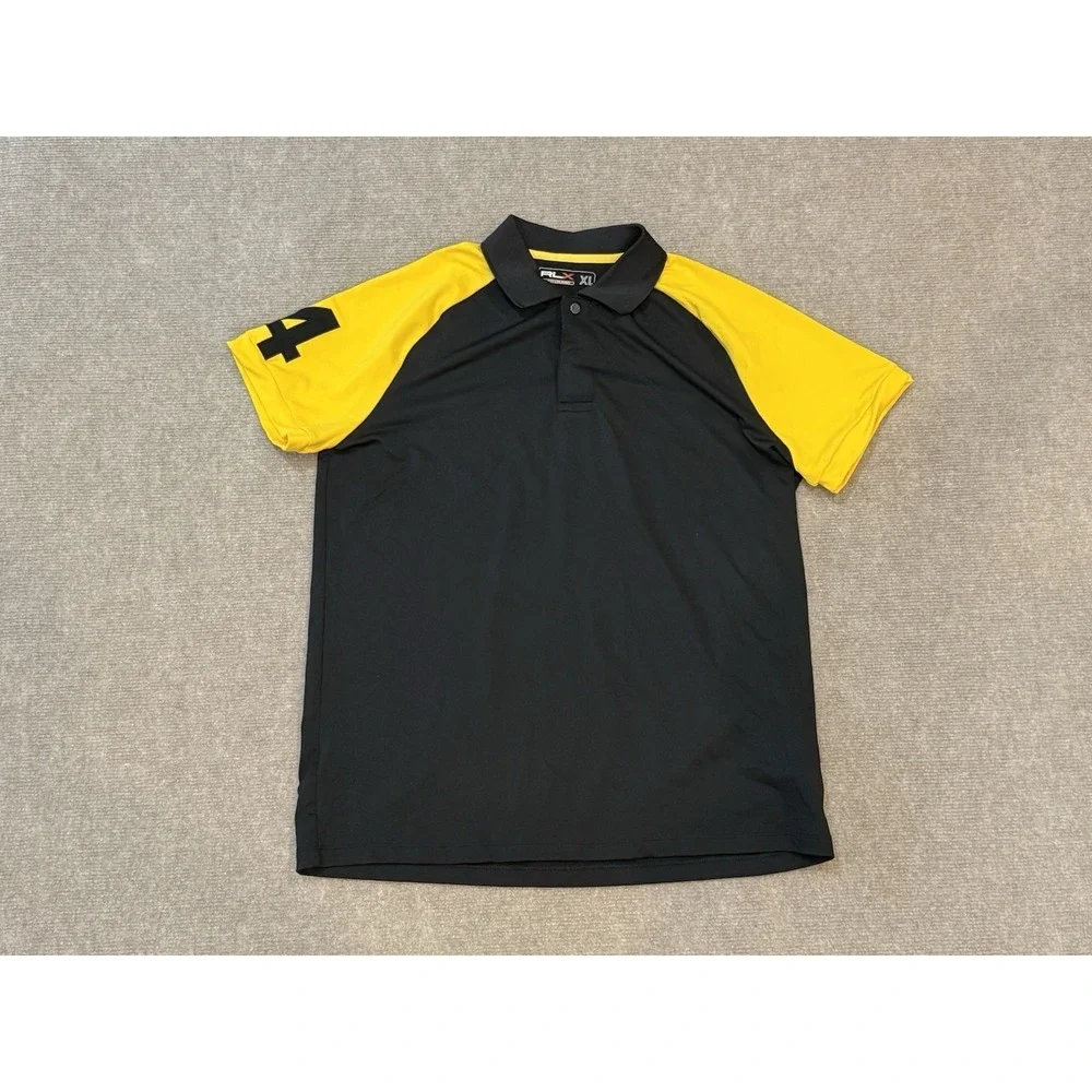 RLX Ralph Lauren Golf Polo Shirt Tailored Fit Black Yellow Women's Size XL